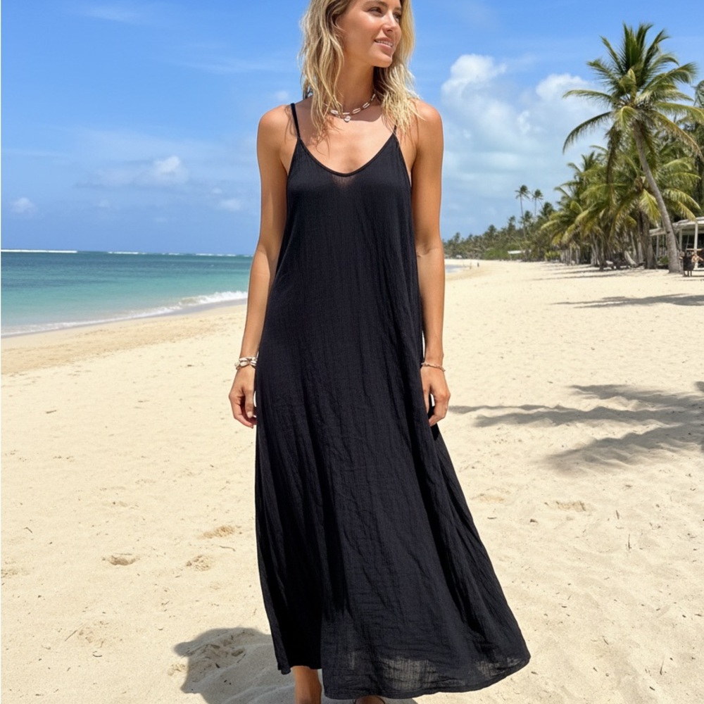 Raviya Black Lightweight Maxi Swim Coverup